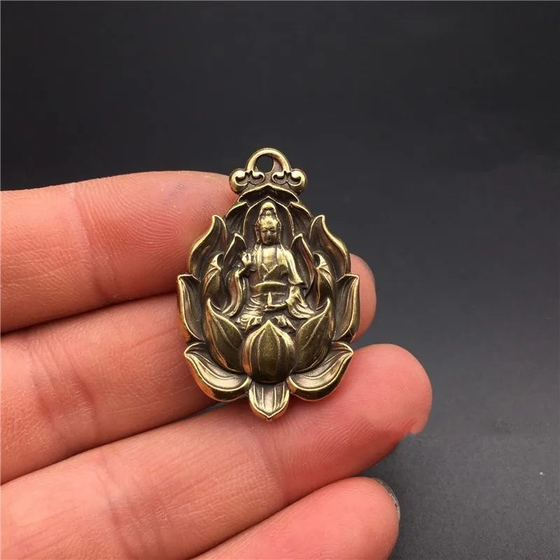 

Кольцо для ключей из чистой твердой бронзы с подвеской в виде богини лотоса Будды