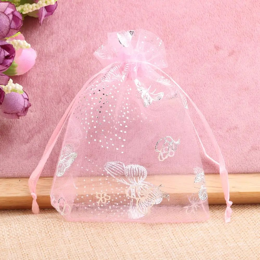 

25/50 шт., 12 цветов, подарочные пакеты из органзы с бабочками, 7x9 см, 9x12 см, 13x18 см, сумки для ювелирных изделий, сумки для упаковки конфет, сумка на шнурке