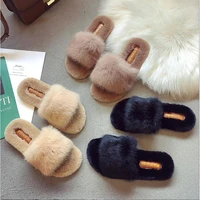 winter new women furry slippers soft plush faux fur floor shoes indoor ladies warm home slippers open toe fluffy house slides