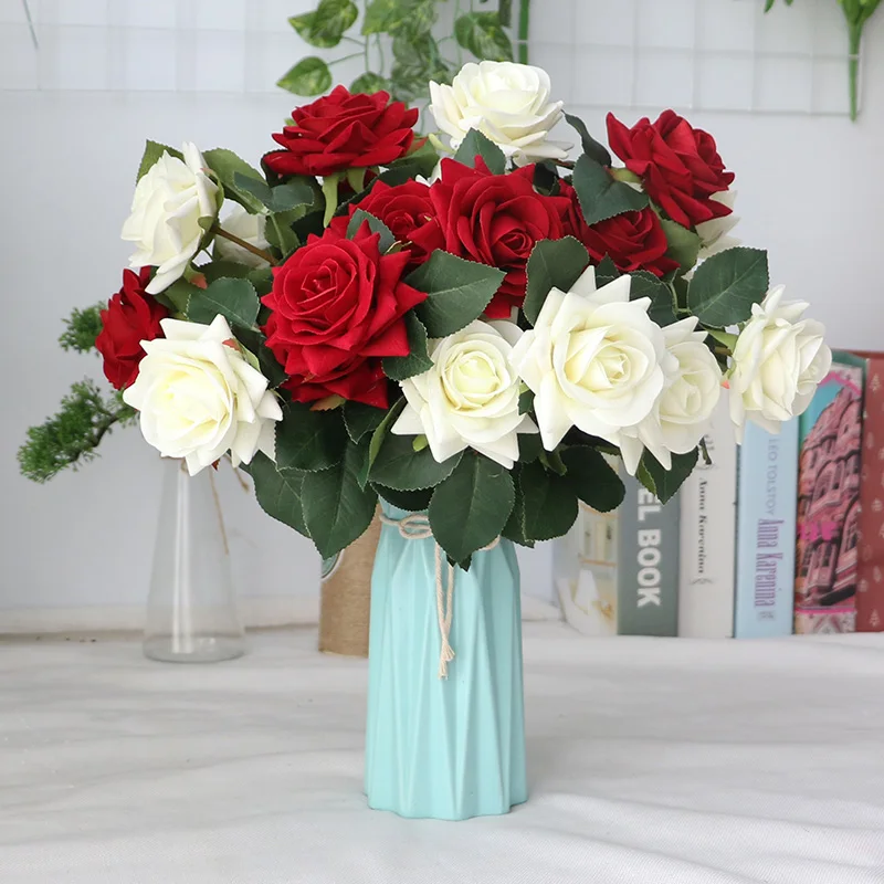 

High quality Fake Rose Home Decoration Accessories Roses Artificial Flowers For Party Home Wedding New Year Decoration