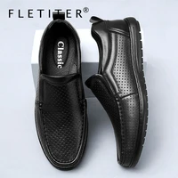 2022 new breathable summer mens loafes leather casual shoes comfortable driving shoes brand anti slip men flats black footwear