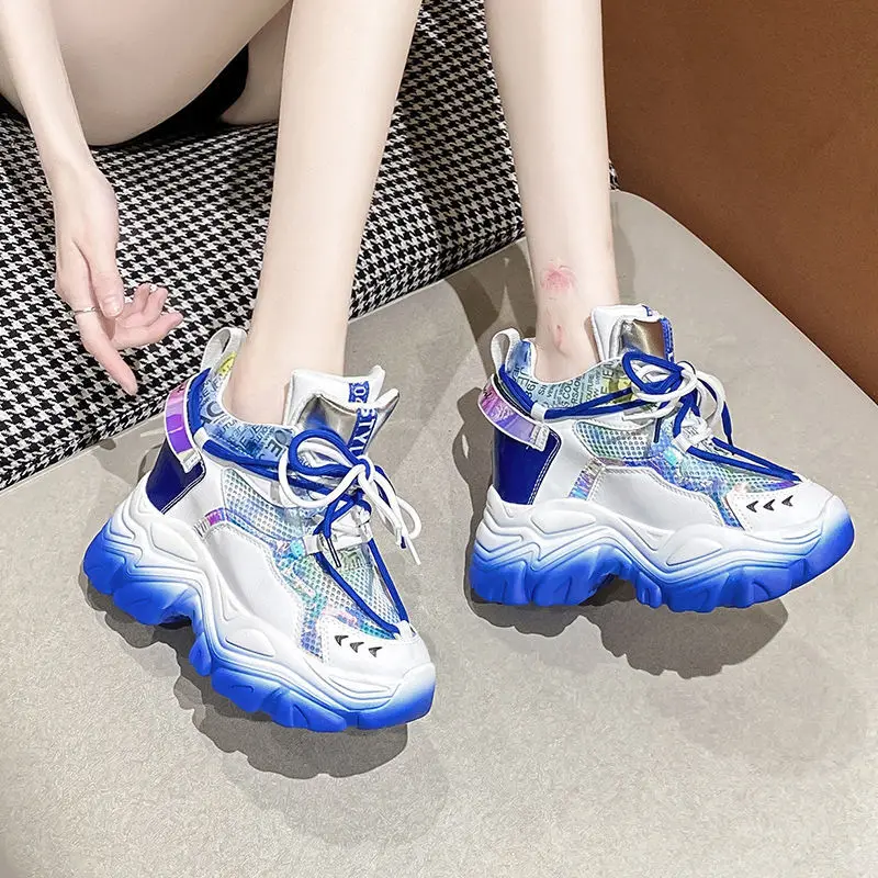 

Women High Platform Shoes New Breathable Women Height Increasing Shoes 9.5CM Thick Sole Trainers Sneakers Woman Deportivas Mujer