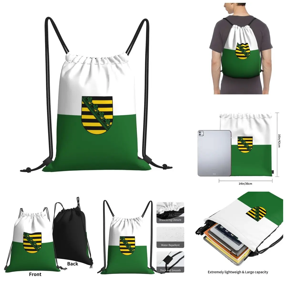 

Flag Of Saxony (state) Drawstring Bags Gym Bag Creative Backpack Humor Graphic German states Drawstring Backpack