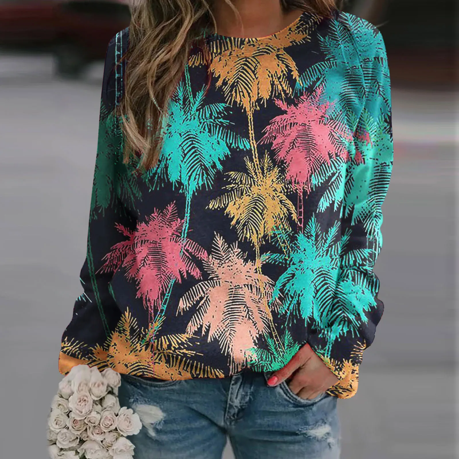 

Pullover Sweatshirt For Women Vintage Print Sweatshirt Long Sleeve Blouse College Sweatshirts Women Ladies Zip Front Sweatshirts