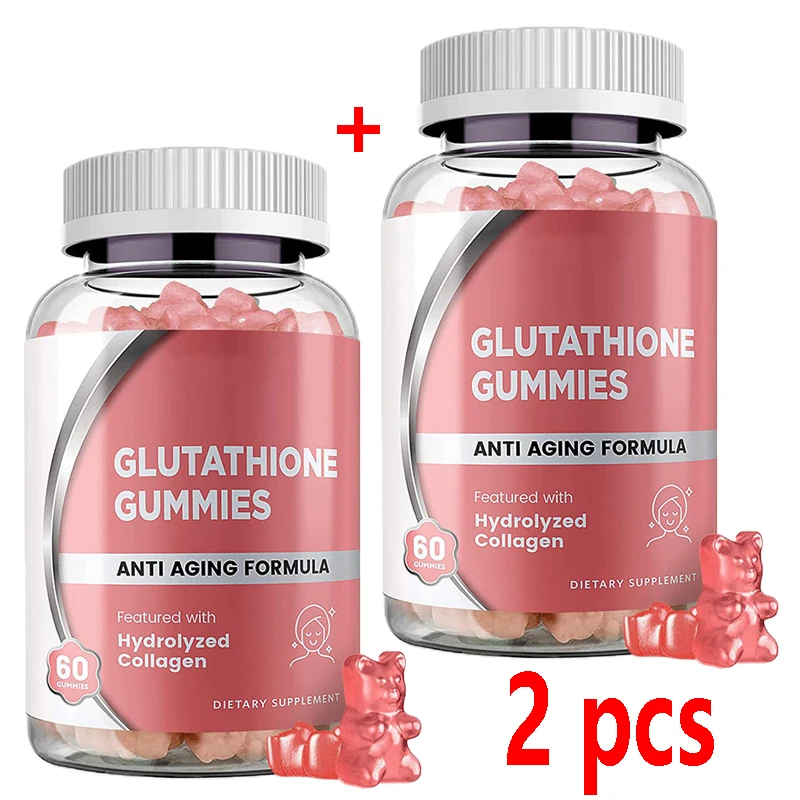 

2 bottles glutathione gummy reduces fine lines and wrinkles brightens skin whitens skin fights aging protects cells from damage