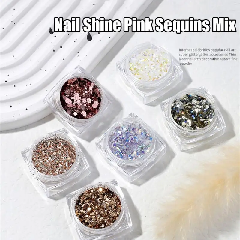 

6pcs/set Nail Glitter Powder Dust Iridescent Flakes Sequins Gold Silver Super Shining Paillette Nail Art Manicure Decorations