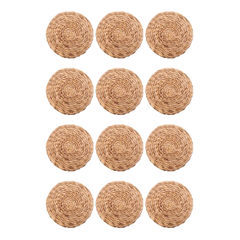 

12 Pack Round Water Hyacinth Placemat,Quality Woven Wicker Table Place Mats,25cm