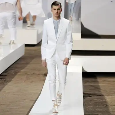 

New Spring Summer White Suits Custom Male Groom Groomsman Dress Slim Korean Fashion Suit Terno Masculino 2 Pieces(Jacket+Pant)