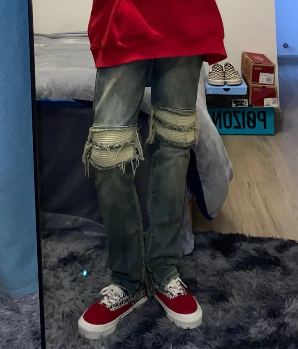 Men's Clothing Men Jeans High Street Ripped Retro Design Y2k Street Style Streetwear Korean Fashion Clothing Luxury Jeans Casual