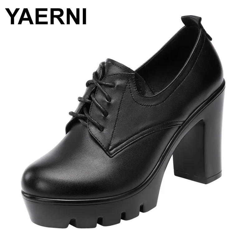 

Plus Size 34-43 Deep Mouth Platform Pumps Women Oxfords Winter 2023 Block High heels Shoes Soft Leather Office Dance Mom Shoe