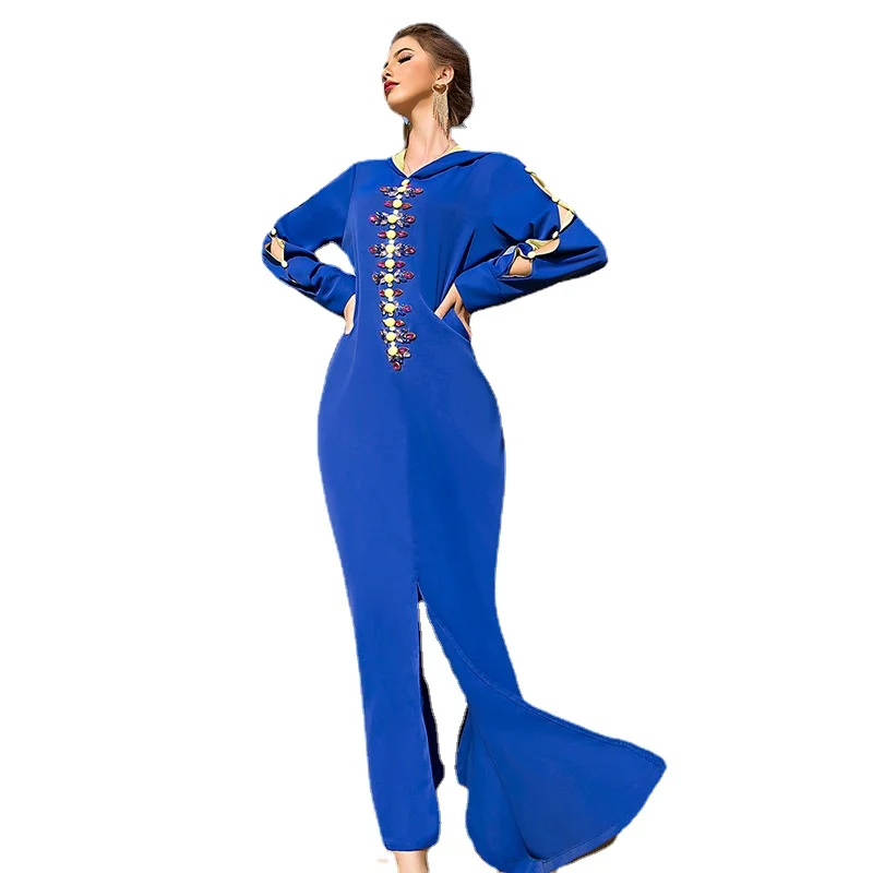 Djellaba Hooded Abaya Women Rhinestones Moroccan Evening Party Caftan Arabian Long Dress Muslim Dubai Saudi Gulf Jalabiya Kaftan