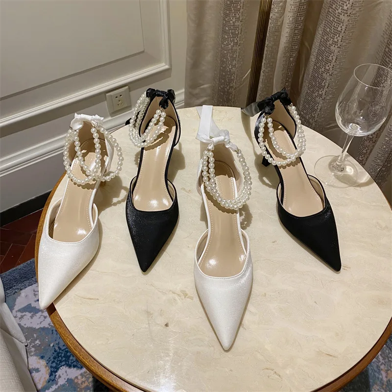 

Женские Босоножки на каблуке-шпильке, бежевые туфли с острым носком и ремешками, удобная обувь для девушек, весна 2022