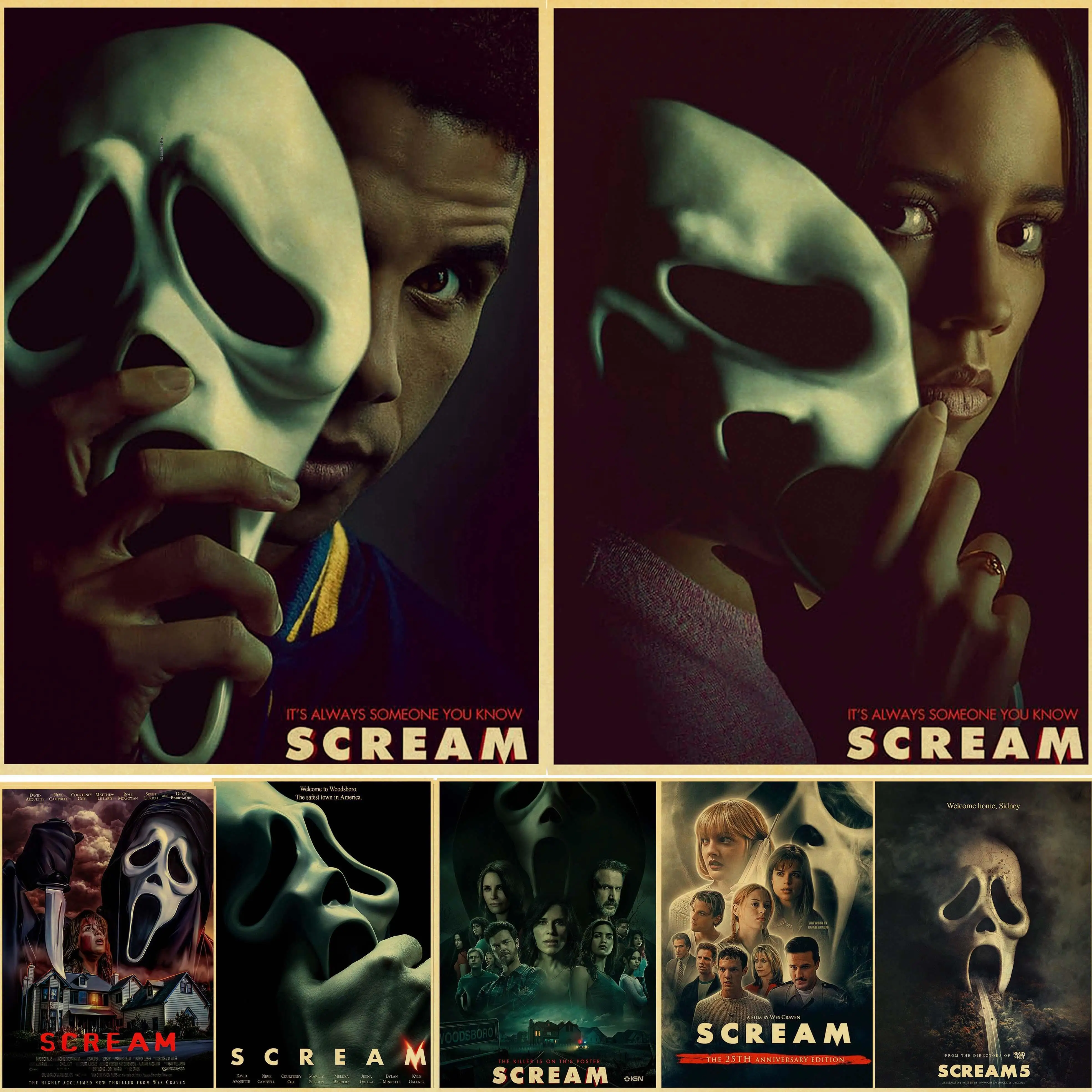 

2022 Movies U.S. drama SCREAM Retro Kraft Paper Poster For Living Room Bar Decoration Stickers Wall Painting