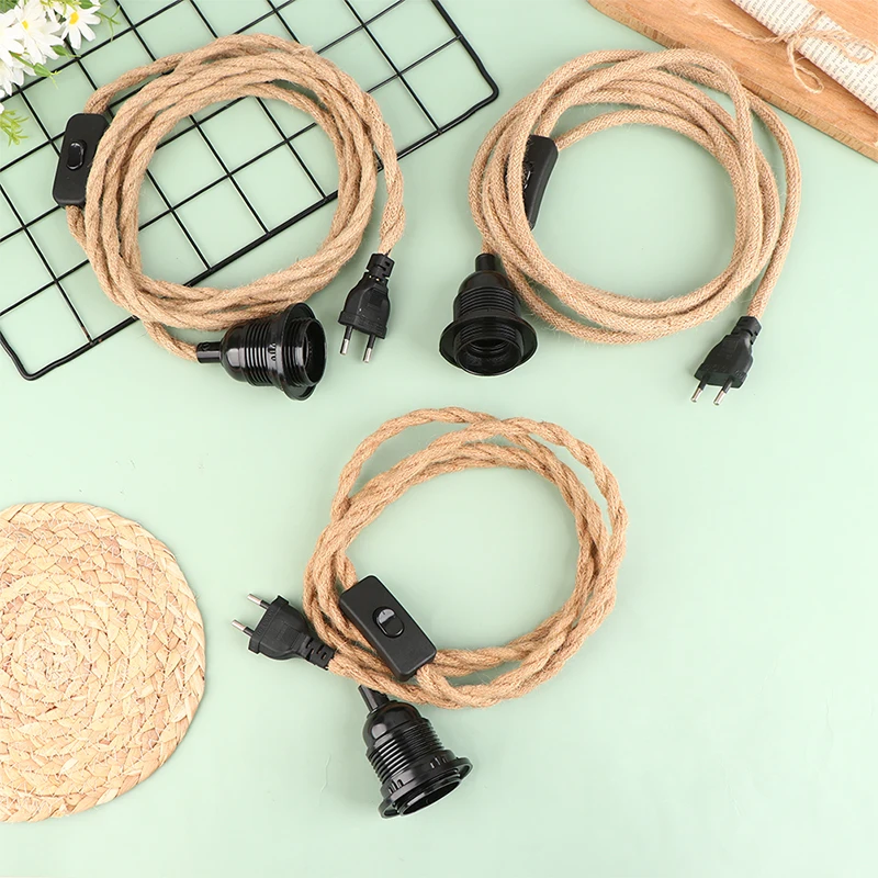 

1pc 2/3M E27 EU Plug DIY Twisted Cord Lamp Base Rope Electrical Wire 2 Core Plastic Socket Household Vintage ON OFF Switch Cable
