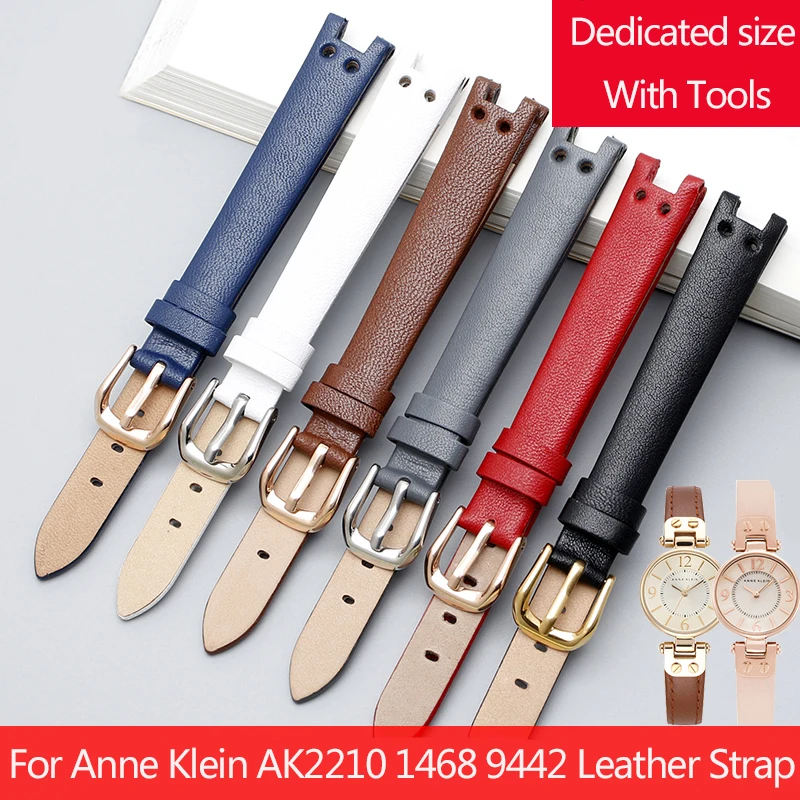 For Anne Klein Watchband Notch AK Watch Band ak1950/9442/9918/9168 Elegant Small Dial Retro Bracelet 12mm Genuine Leather Strap