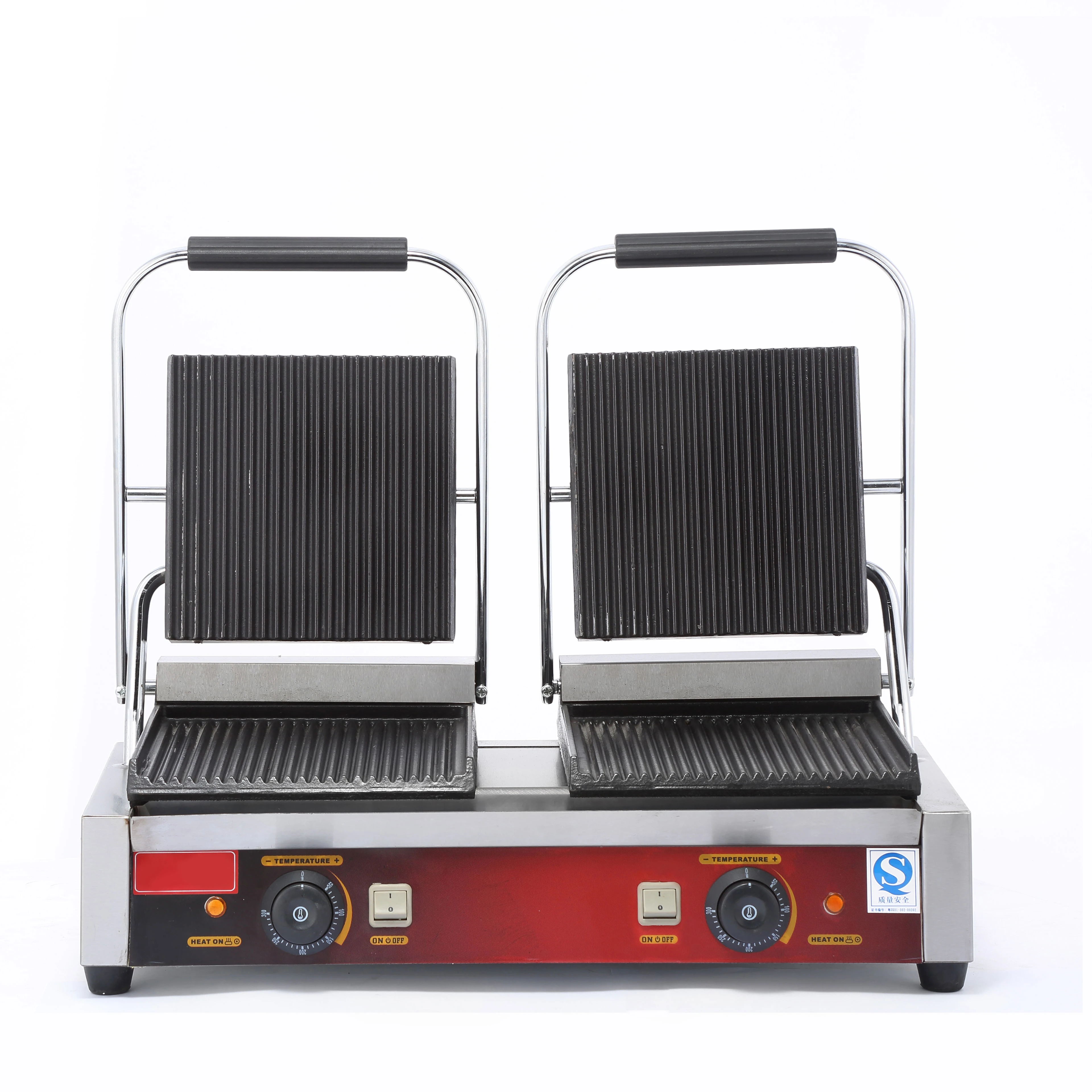 

Commercial Double Plate Electric Sandwich Press Panini Grill Barbecue Griddle Machine Roasting Meat Stove