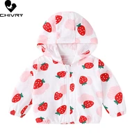 baby boys jackets hooded zipper sun protection kids children fashion strawberry print coat infant waterproof jacket for girls