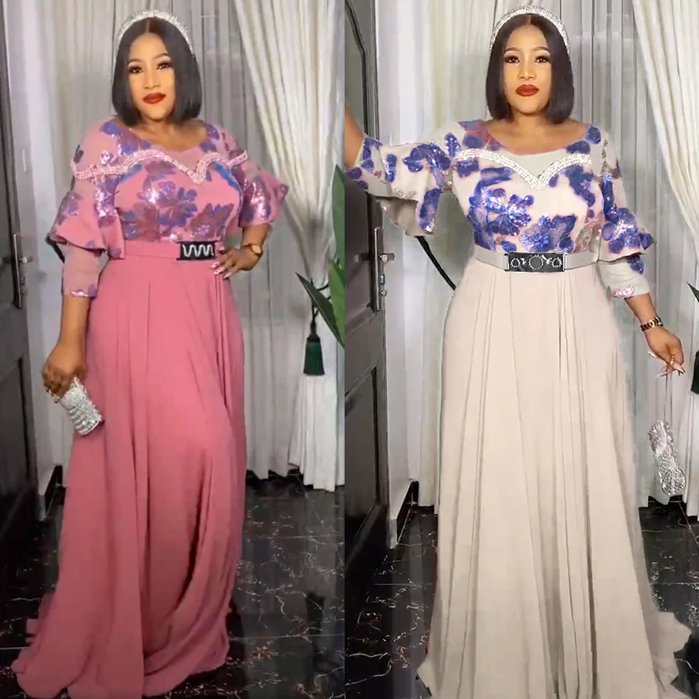 

2023 New Fashion Chiffon Diamonds African Dresses for Women Evening Party Gown Dubai Abaya Kaftan Ankara Dashiki Formal Dress