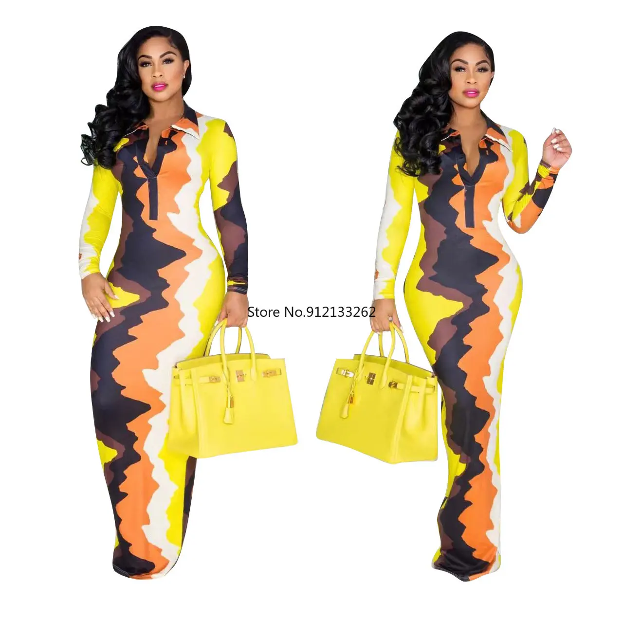 

2022 African Maxi Dresses for Women Dashiki African Clothes Fashion Style Autumn Stripe Printed Bodycon Long Africa Dress