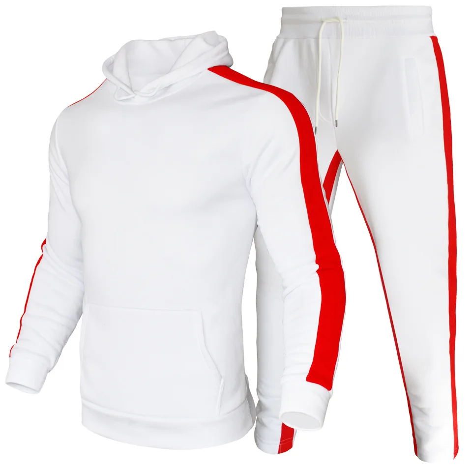 Men's and women's striped sweatshirt set new sports panels two-piece men's fitness contrast hoodie