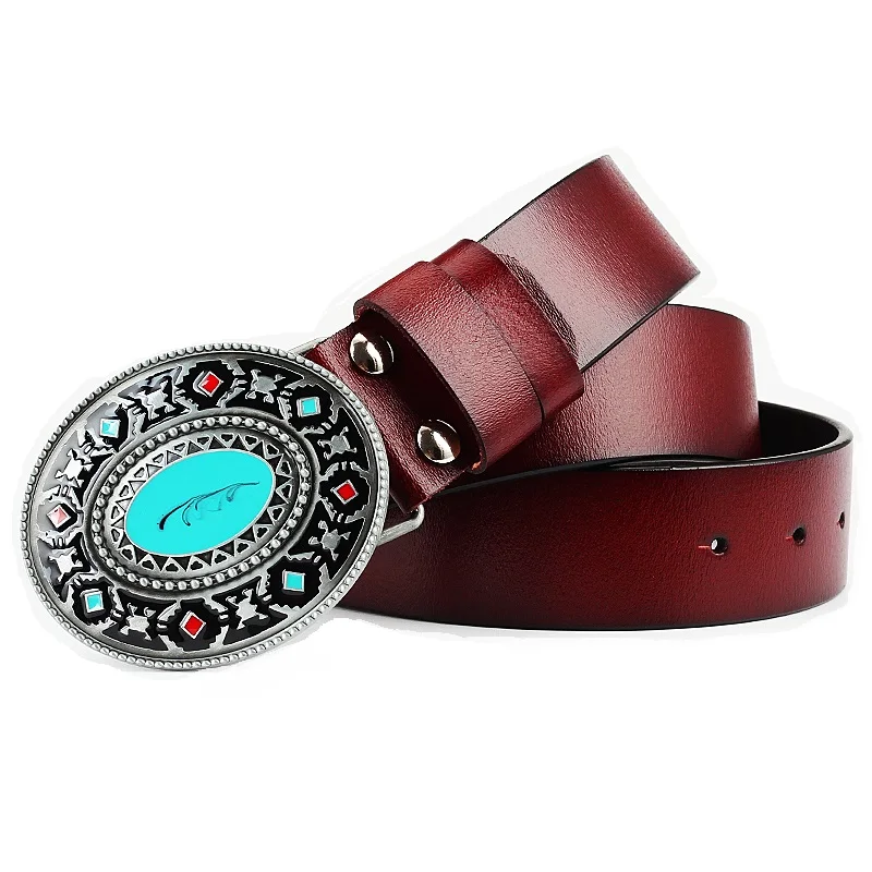 Free Shipping Fashion Belts Enamel Pattern Native American Rune Totem Cowskin Leather Man Women Belts