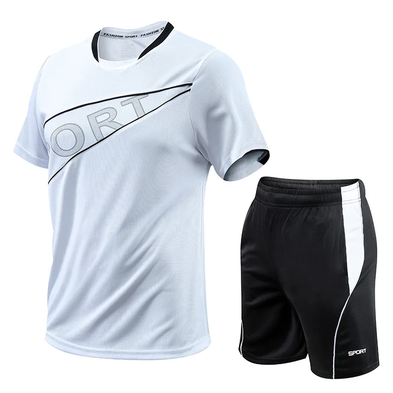 

2023 Summer Quick Dry Sport Men's Running Sets Short Sleeve T-Shirt Shorts Basketball Football Gym 2-Piece Training Tracksuit
