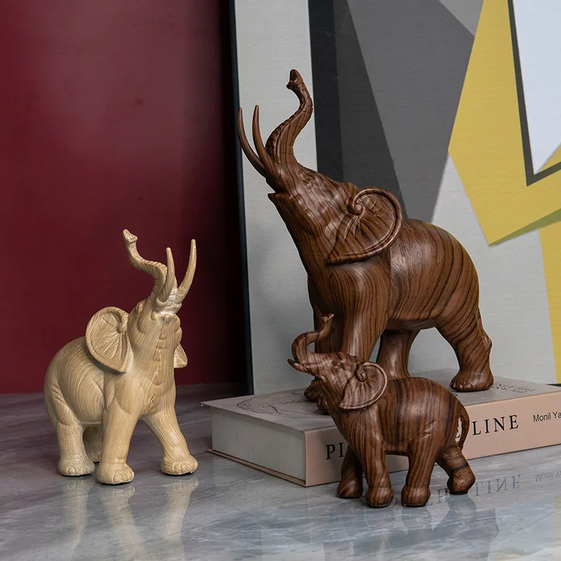 

Creative New Wood Grain Elephant Resin Statue Crafts Home Decorations Office Exhibition Hall Living Room Decoration Sculpture