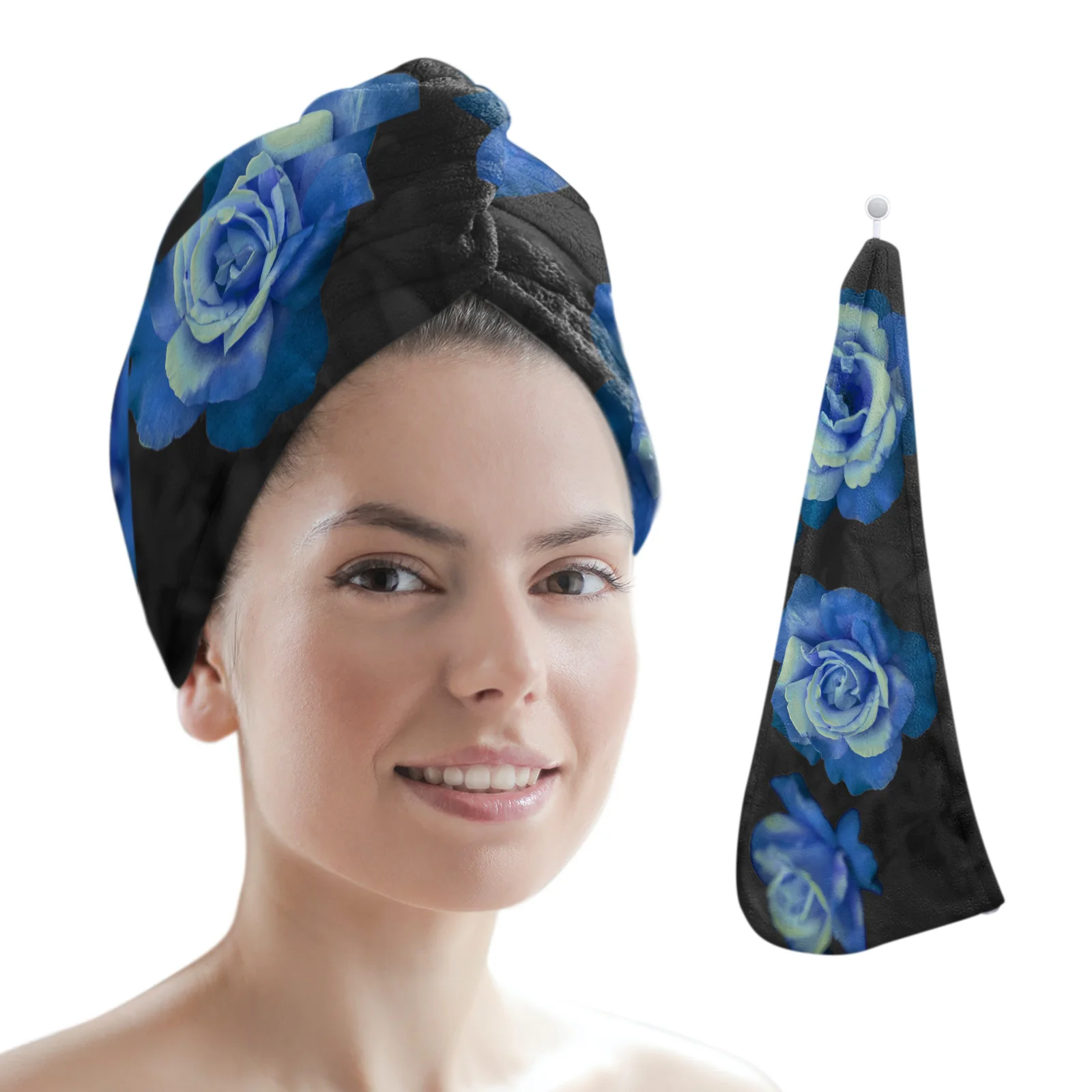 

Blue Roses Flowers Quick-dry Hair Towel Cap Girl's Hair Drying Hat Bath Hat Microfiber Towel Hair Dry Cap