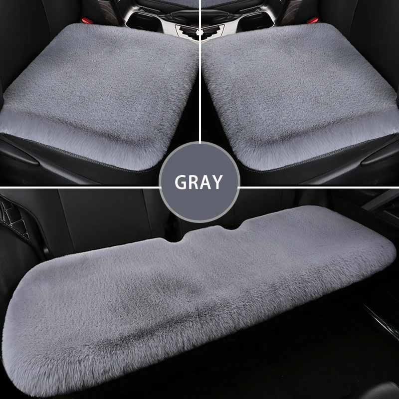 Winter Warm Car Seat Cover Fluffy Car Seat Cover Sets For Women Front+Rear Mat Long Plush Car Seat Cover Wool Fur Chair Cushion
