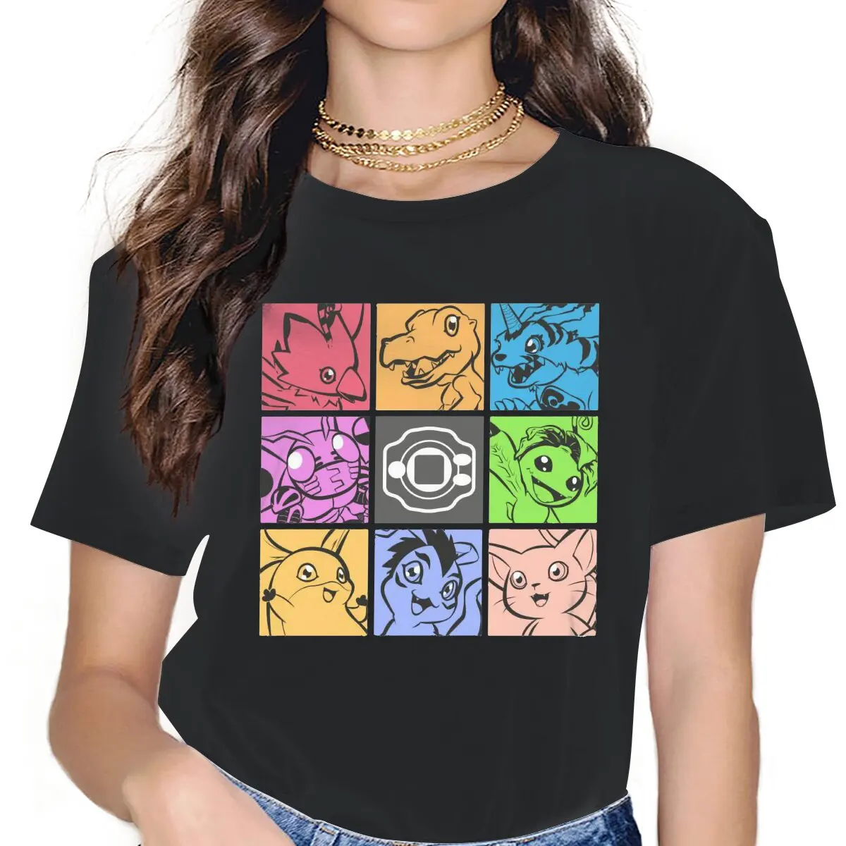 

Women All Monsters Design T Shirt Digimon Adventure Digital Monster Anime Pure Cotton Tops Novelty Short Sleeve Crewneck Tees