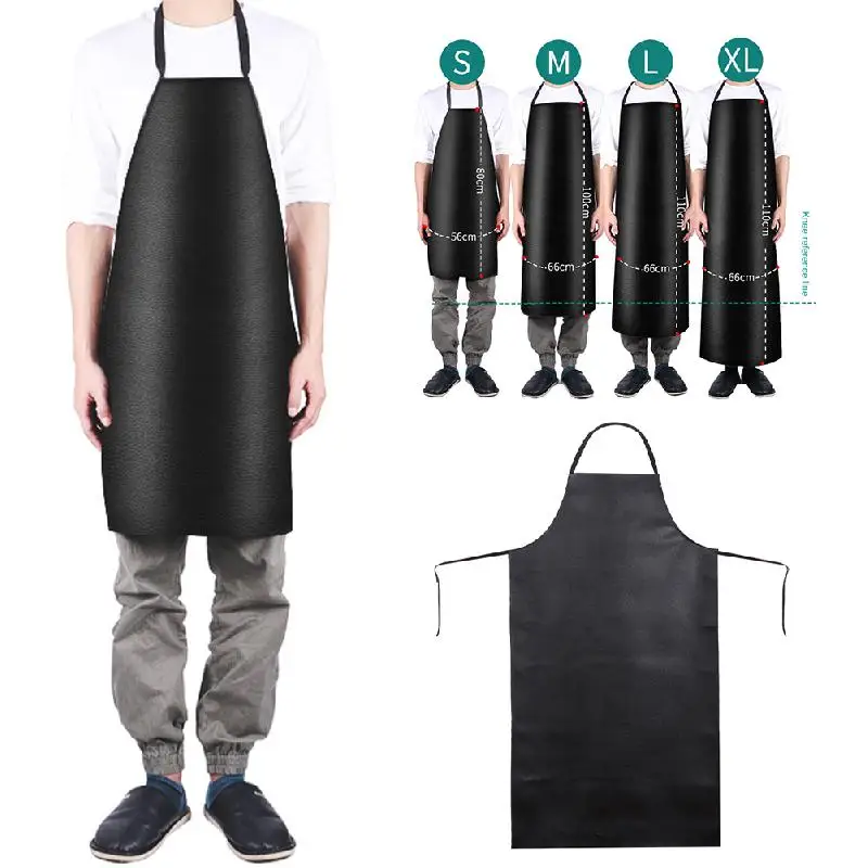 

PVC Leather Waterproof Apron Thickened Lengthened Anti-Fouling Oil-Proof Restaurant Cooking Chef Apron Clean Adjustable Apron