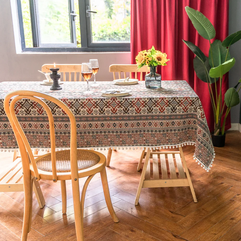 

Скатерть из хлопка и льна в богемном стиле, прямоугольная ткань в этническом стиле для домашнего гостиной, кофейного столика