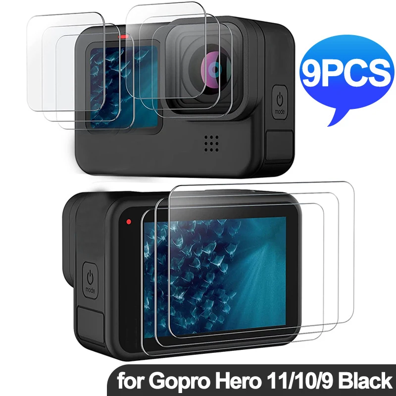 3/9Pcs HD Tempered Glass For GoPro Hero 11 10 9 Black Lens & Front & Back 9H Hard Screen Protector For GoPro Hero11 Hero10 Hero9