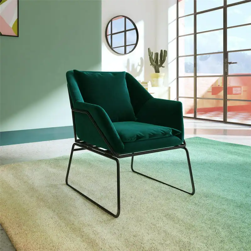 Avery Accent Chair, Green Velvet