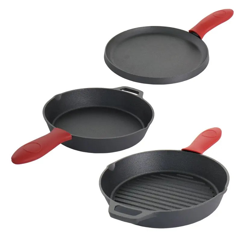 

Pre-Seasoned Cast Iron 6 Piece Set with Red Silicone Holders
