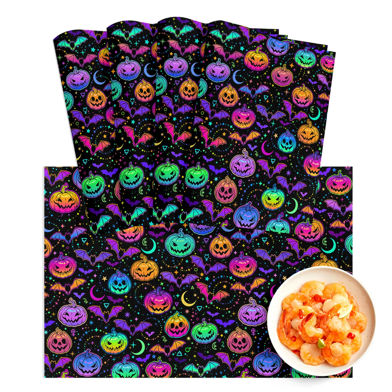 

4/6Pcs Table Mat Rainbow Pumpkin Bat Bowl Pad Coaster Set PVC Dining Table Placemats Home Decoration Kitchen Accessories