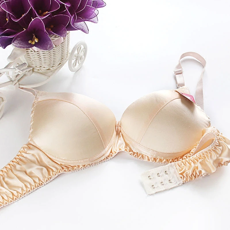 

100% Mulberry Silk Womens Lightly Double-Sided Silk Underwear Sleep Bralette Seamless Comfortab No Rims Sponge Pad Bra A Cup