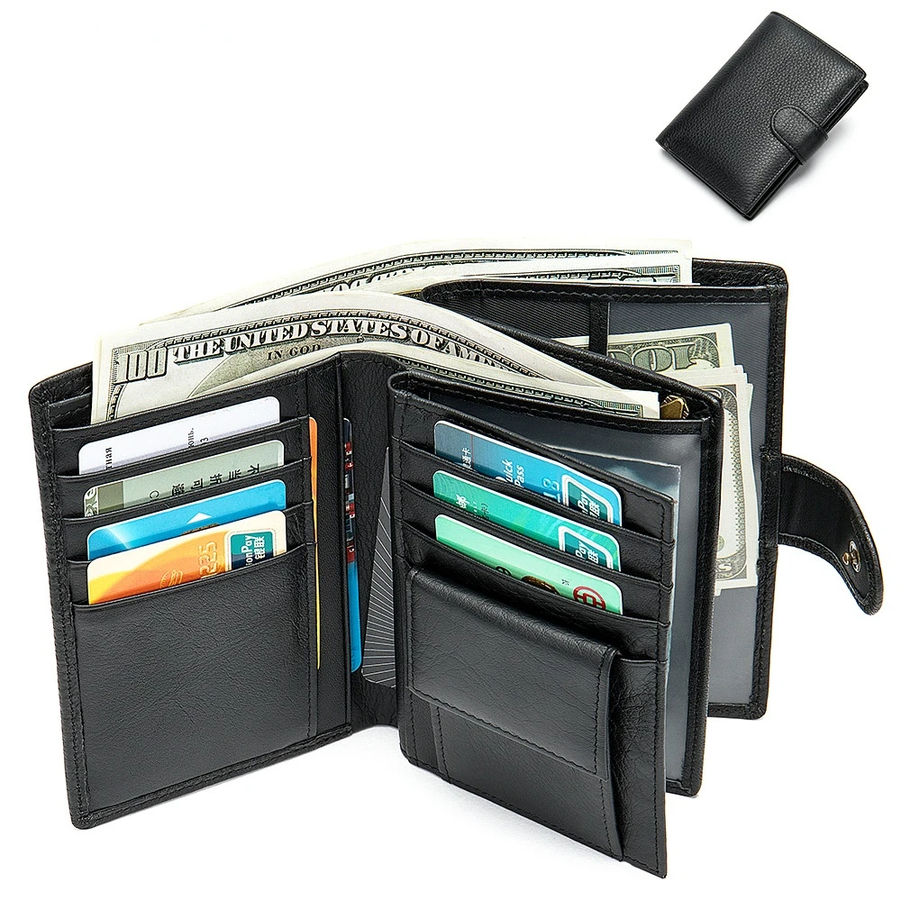 

Brand Genuine Leather Men Wallet 2022 Vintage Small Short Male Clutch Bag Top Cowhide Money Purse Card Holder Coin Pocket Black