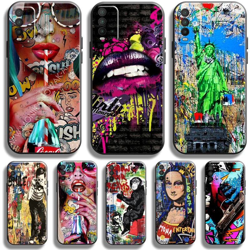

Street Graffiti Oil Painting For Xiaomi Redmi 10 9 9T 9A 9C Phone Case For Redmi Note 10 10S 10T 9 9S 9T 5G Case Liquid Silicon