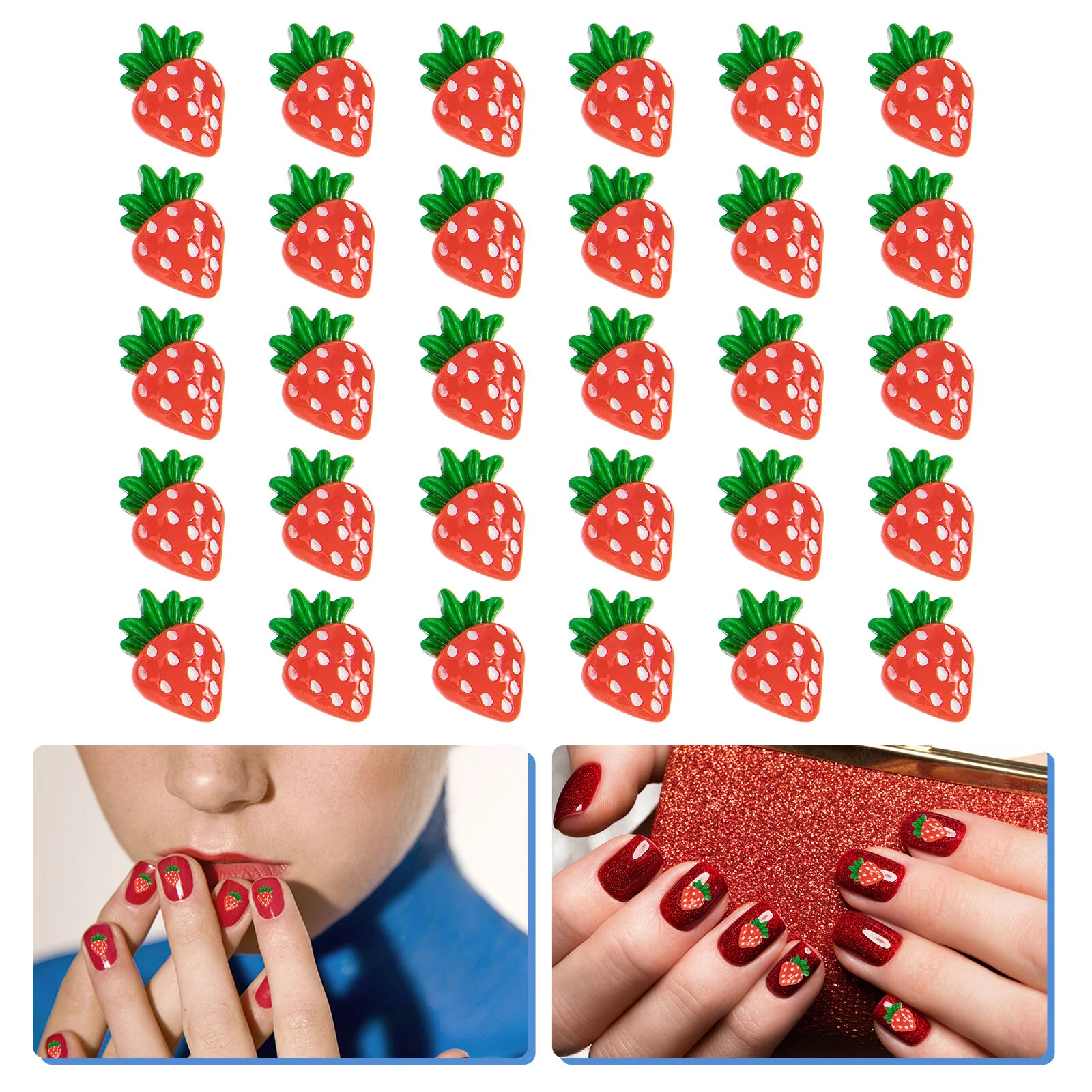 

30 Pcs Nail Decorations Fruits Charm Strawberry Ornament Rhinestones Resin Manicure Women