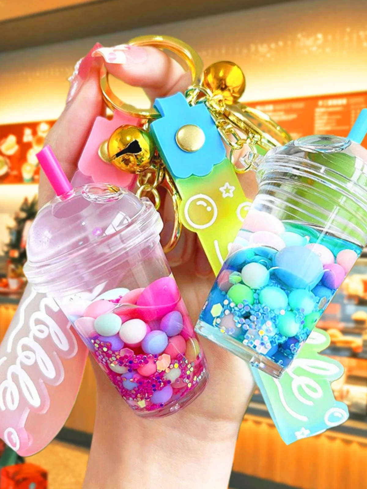 Жемчужная чашка чая с молоком брелок для ключей бутылка зыбучим песком