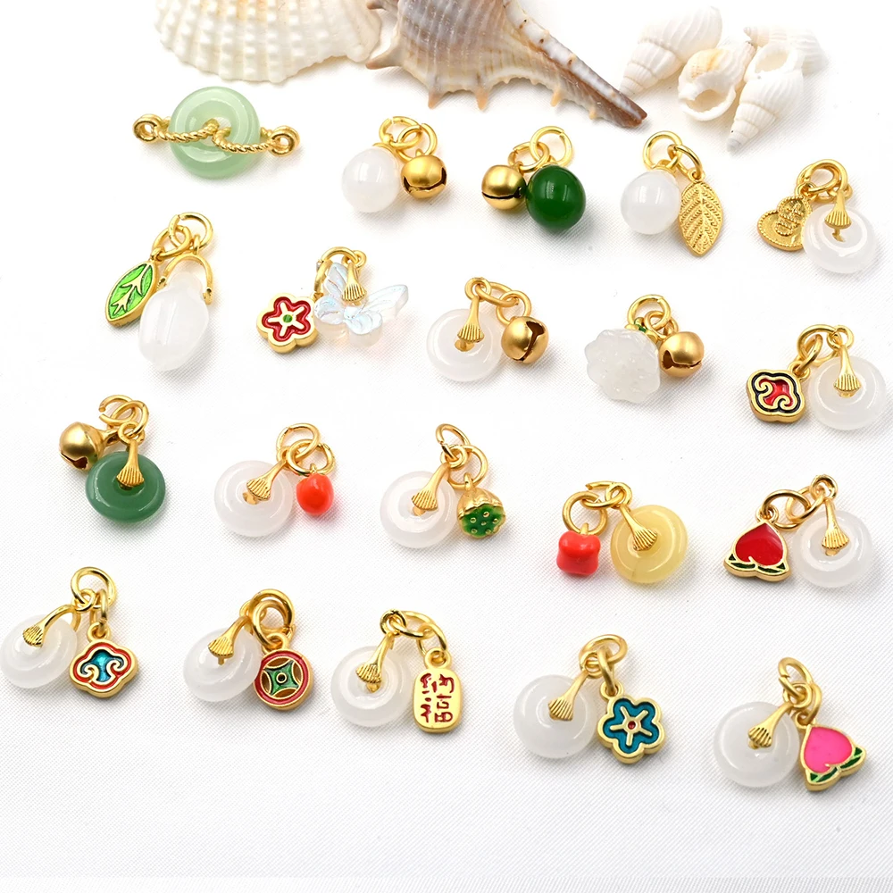 5 шт. Подвеска для браслета, ожерелья, маркировка, Латунный Колокольчик, цветок, персиковый кулон, «сделай сам», аксессуары ручной работы, милая Ювелирная фурнитура