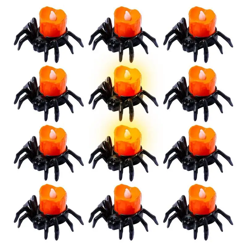 

Tealight Battery Operated 12pcs Flameless Pumpkin Candle Lights Decorative Tealights Halloween Decorations Props For Practical