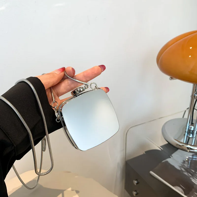 

Womens Bags Metal Fashion Mini Square Bags 2023 Glossy Acrylic Chain Shoulder Crossbody Bags Small Headphone Evening Bags