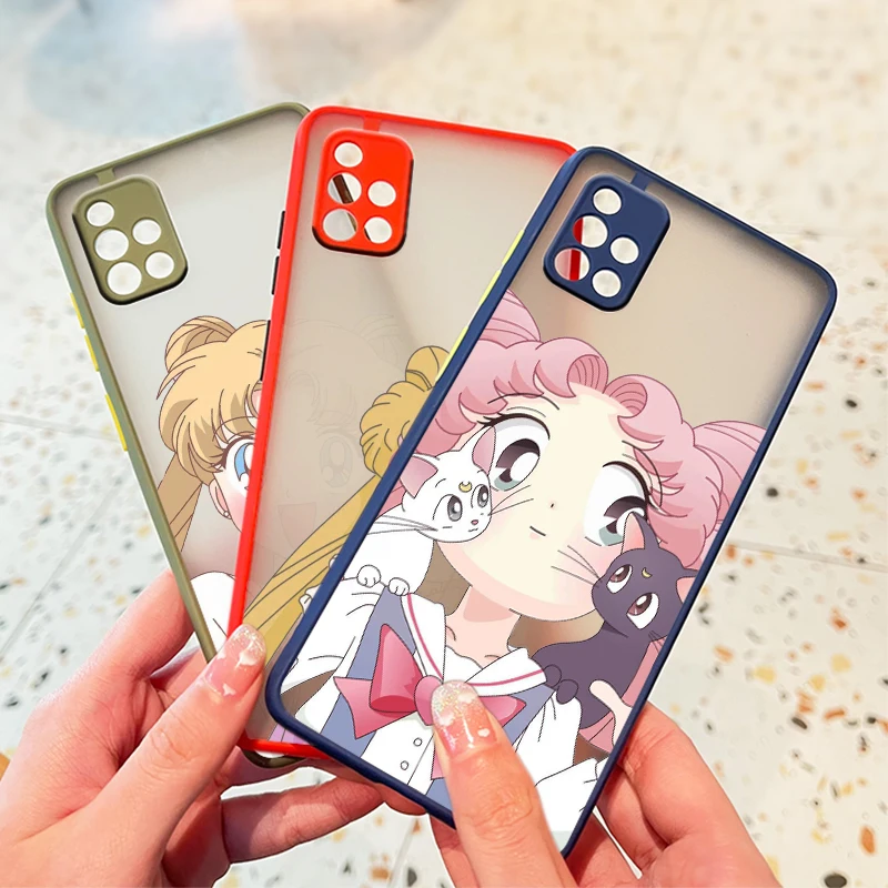 

Anime Girl Sailor Moon For Samsung Galaxy A72 A52 A71 A51 A70 A32 A21S A03S A02 A12 5G Frosted Translucent Phone Case Capa Cover