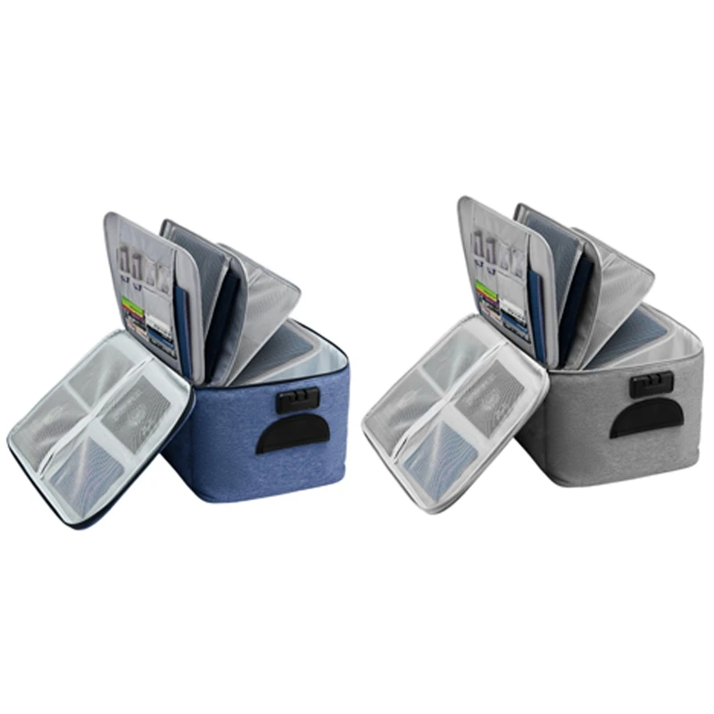 

2 Pcs Large Capacity Document Storage Bag Box Document Bag Organizer Papers Storage Pouch File Bag, Navy Blue & Gray