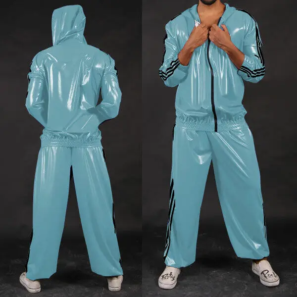 Латексная резинка костюм hellblau Schwarz Streifen комбинезон спортивные толстовки 0 4 мм