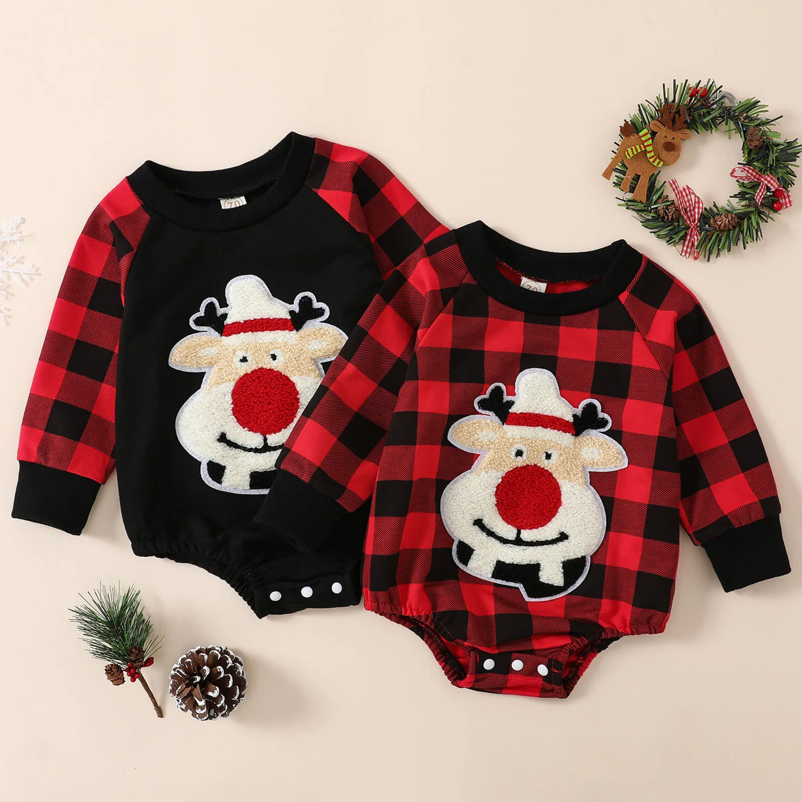 

Baby Girl Jeans 3-6 Months Infant Boys Girls Christmas Long Sleeve Plaid Xmas Deer Prints Pullover Romper Newborn Girl Pack