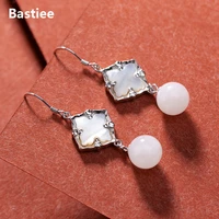 bastiee aretes de mujer s925 sterling silver jewelry natural hotan jade round beads personality drop earrings