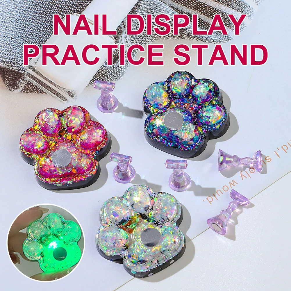 

Nail Art Practice Display Stand Cute Cat Claw Nail Practice Training Holder With 5 Nail Tips Stand Manicure Tool